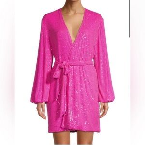 Jay Godfrey Sequined Neon Fuchsia Wrap Dress